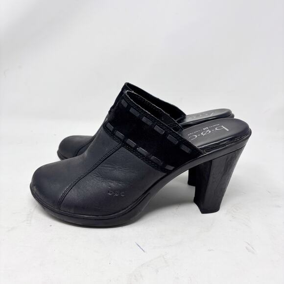 Born BOC Clogs Size 9 Black Leather Suede Heeled Mule Slide Dolly Parton - Picture 1 of 11